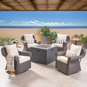 Outdoor 4 Piece Swivel Club Chair Set with Square Fire Pit - NH182503 patio chairs, outdoor seating