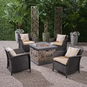 Outdoor 4 Piece Wicker Club Chair Chat Set with Fire Pit - NH474503 patio chairs, outdoor seating