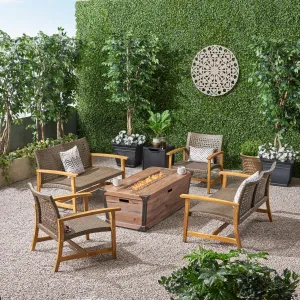 Outdoor 4 Piece Wood and Wicker Chat Set with Fire Pit - NH218703 patio chairs, outdoor seating