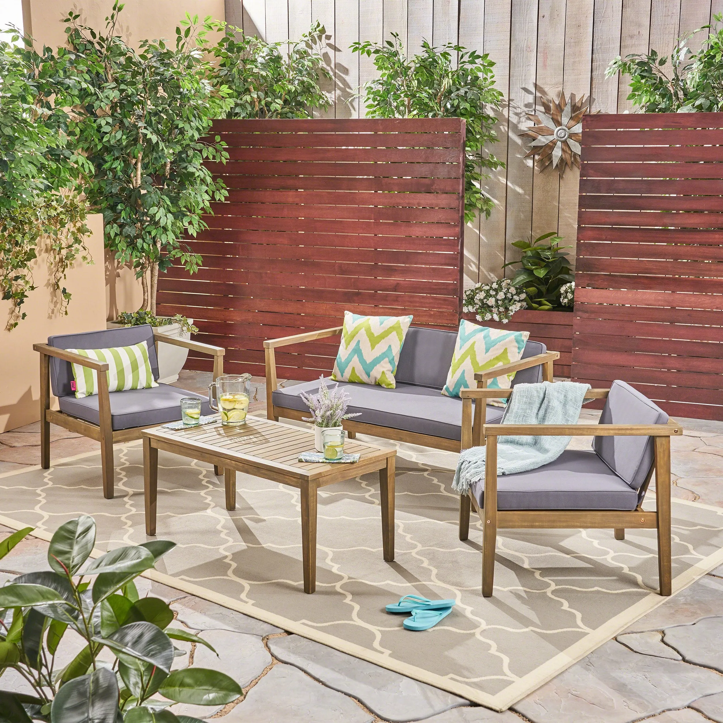 Outdoor 4-Seater Acacia Wood Chat Set with Coffee Table - NH554603 patio chairs, outdoor seating