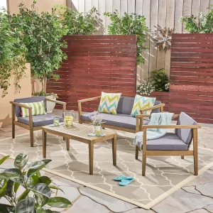 Outdoor 4-Seater Acacia Wood Chat Set with Coffee Table - NH554603 patio chairs, outdoor seating