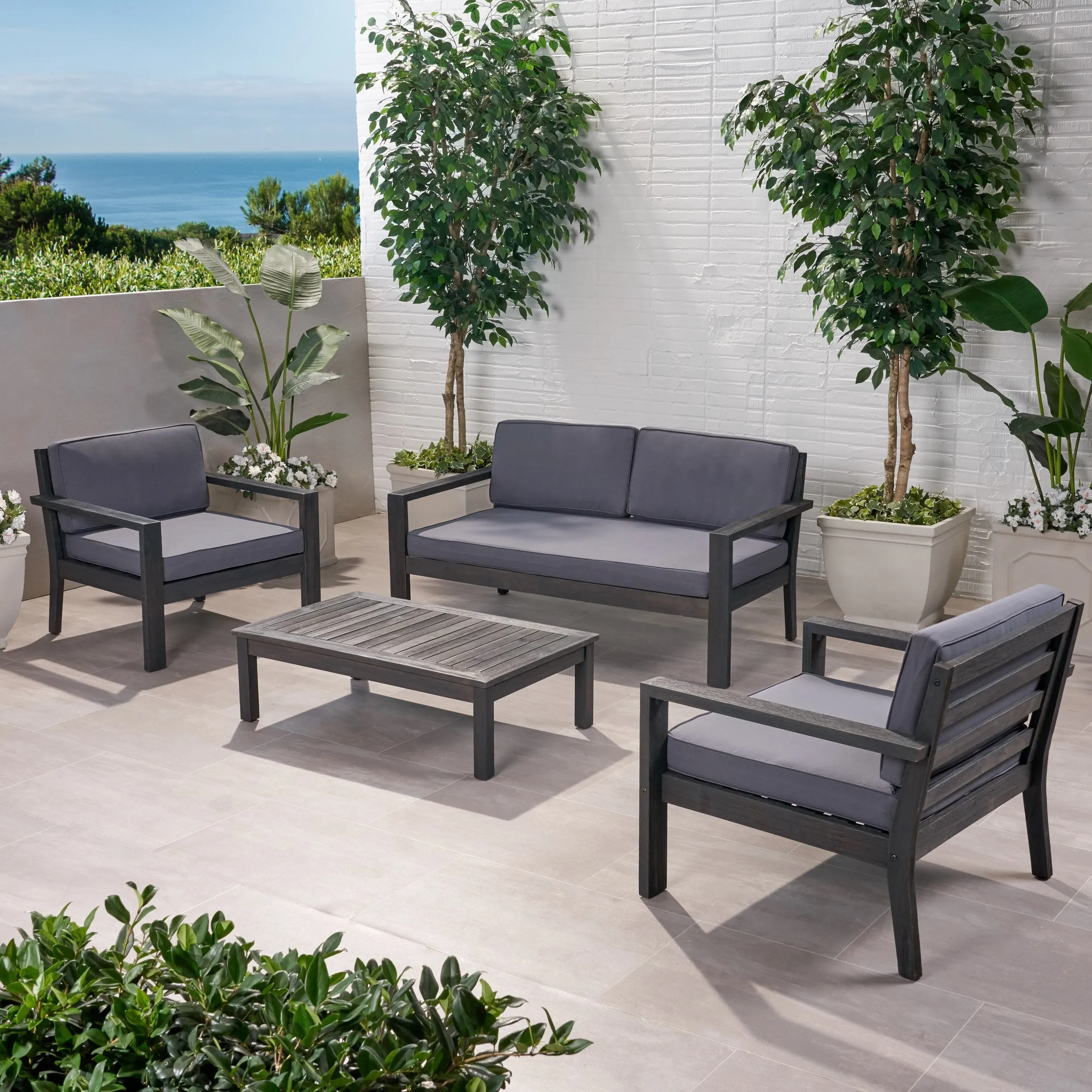 Outdoor 4 Seater Acacia Wood Chat Set with Cushions - NH312013 patio chairs, outdoor seating