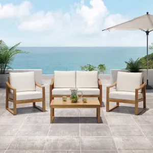 Outdoor 4 Seater Acacia Wood Chat Set with Water Resistant Cushions - NH359213 patio chairs, outdoor seating