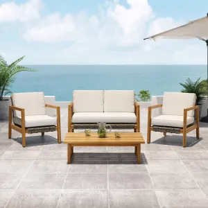 Outdoor 4 Seater Acacia Wood Chat Set with Wicker Accents - NH669213 patio chairs, outdoor seating
