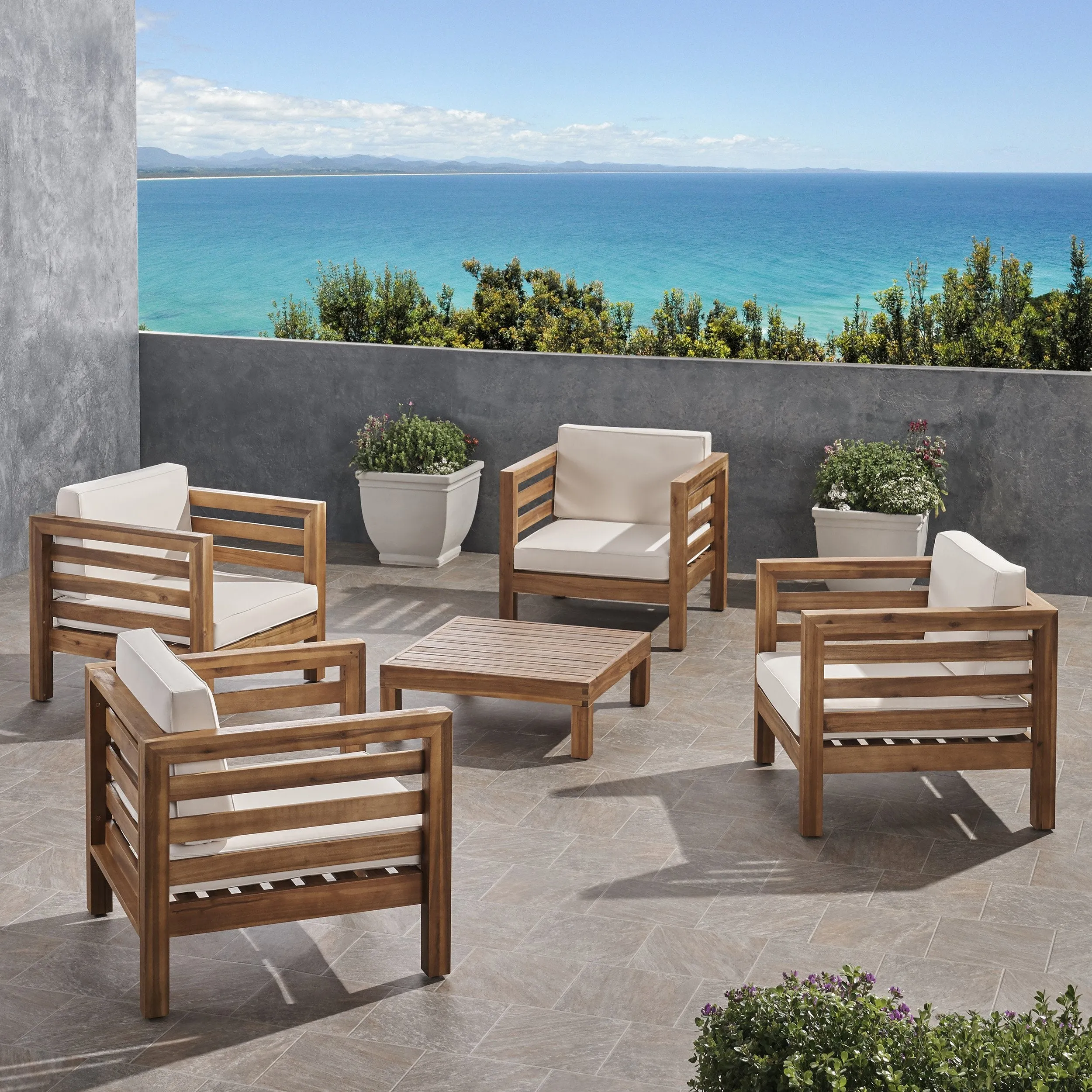 Outdoor 4 Seater Acacia Wood Club Chair and Coffee Table Set - NH944803 patio chairs, outdoor seating