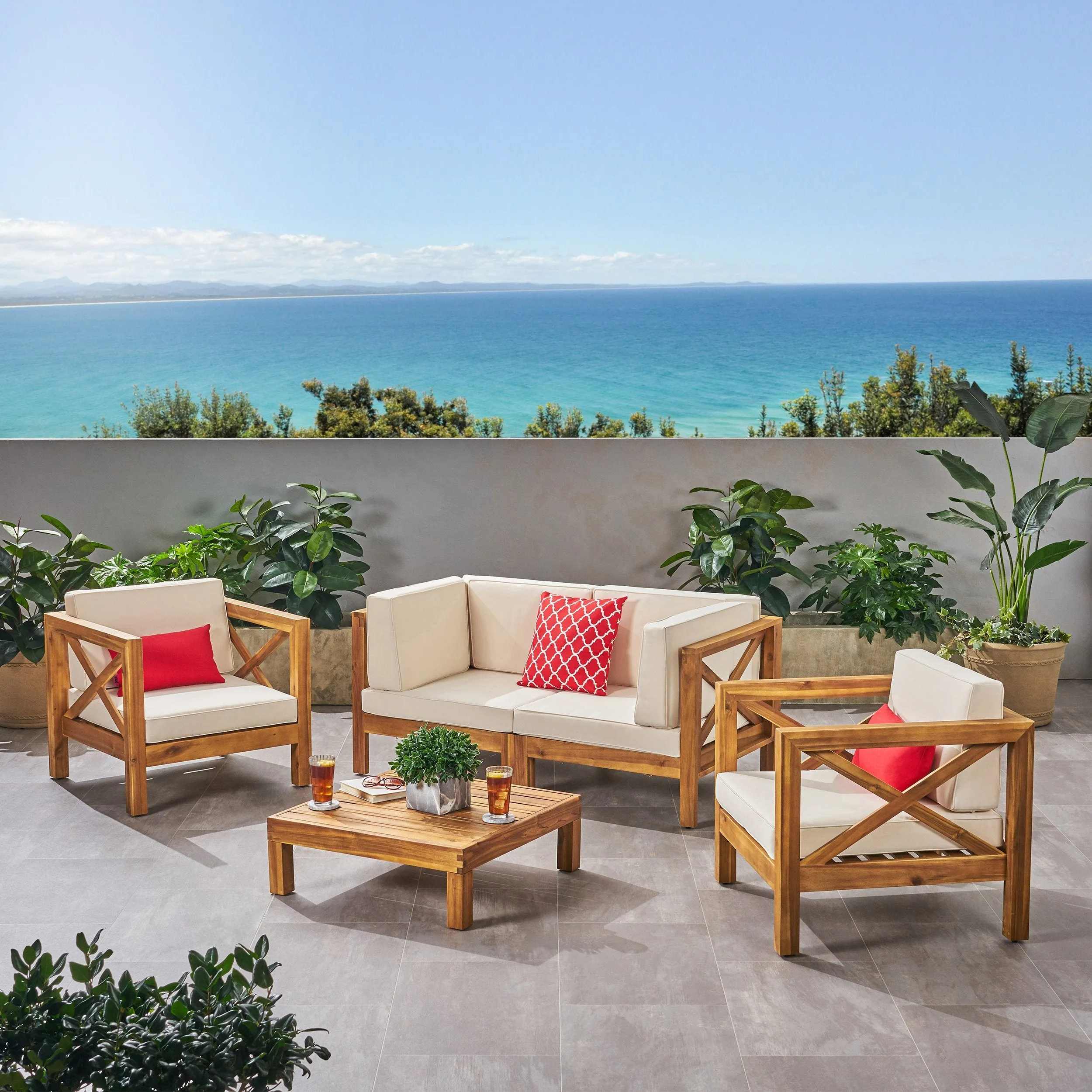 Outdoor 4 Seater Acacia Wood Loveseat Chat Set - NH504803 patio chairs, outdoor seating