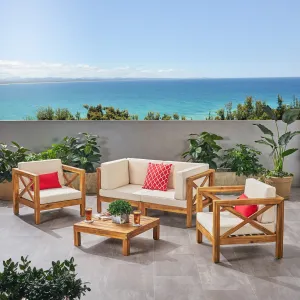 Outdoor 4 Seater Acacia Wood Loveseat Chat Set - NH504803 patio chairs, outdoor seating