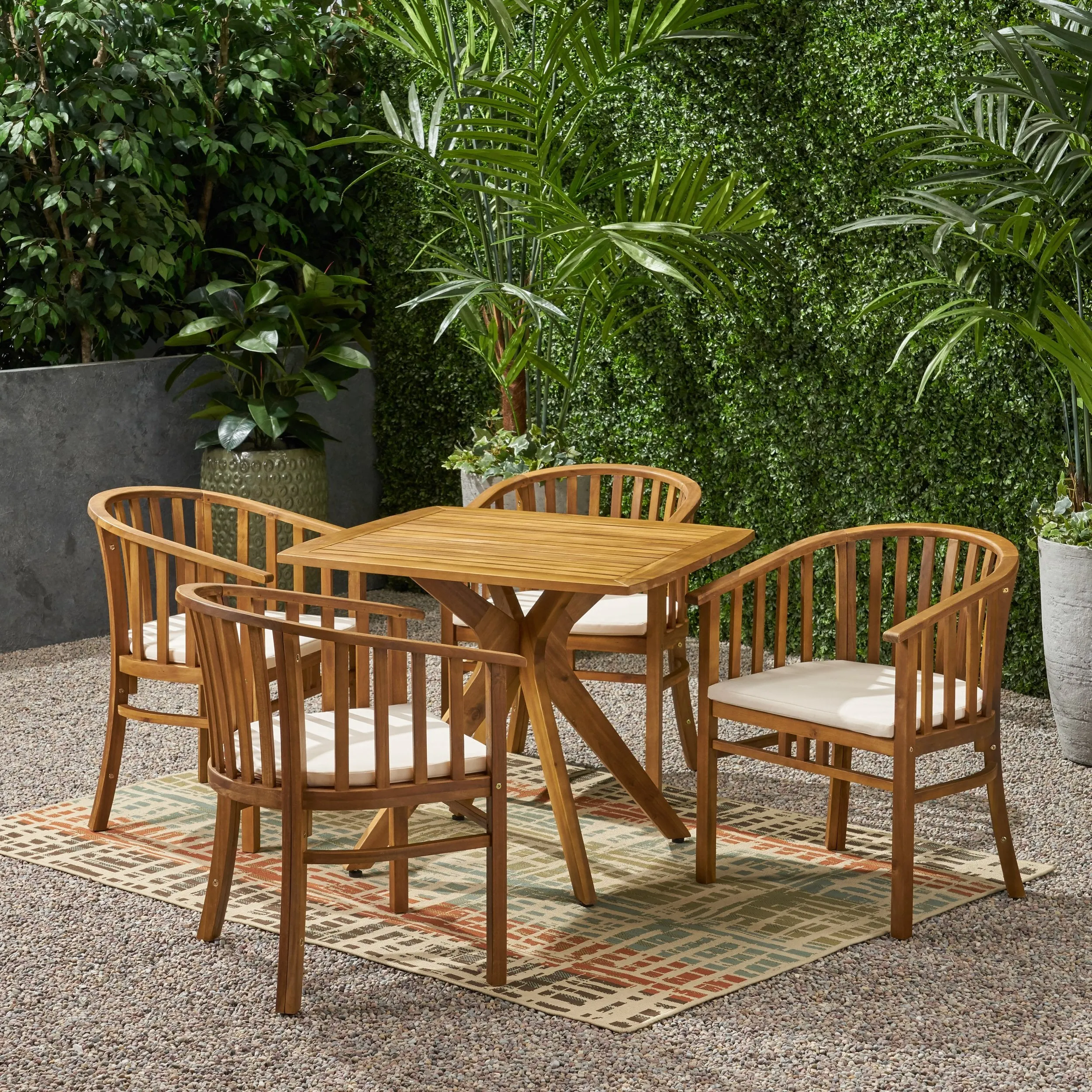 Outdoor 4 Seater Acacia Wood Square Dining Set - NH727903 patio chairs, outdoor seating