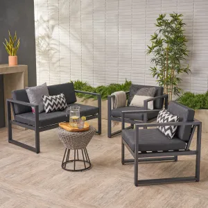 Outdoor 4 Seater Aluminum Chat Set, Silver with Dark Grey Cushions - NH976403 patio chairs, outdoor seating