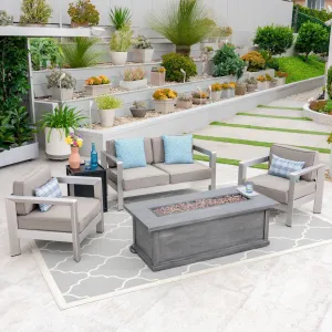 Outdoor 4-Seater Aluminum Chat Set with Fire Pit and Tank Holder - NH174603 patio chairs, outdoor seating