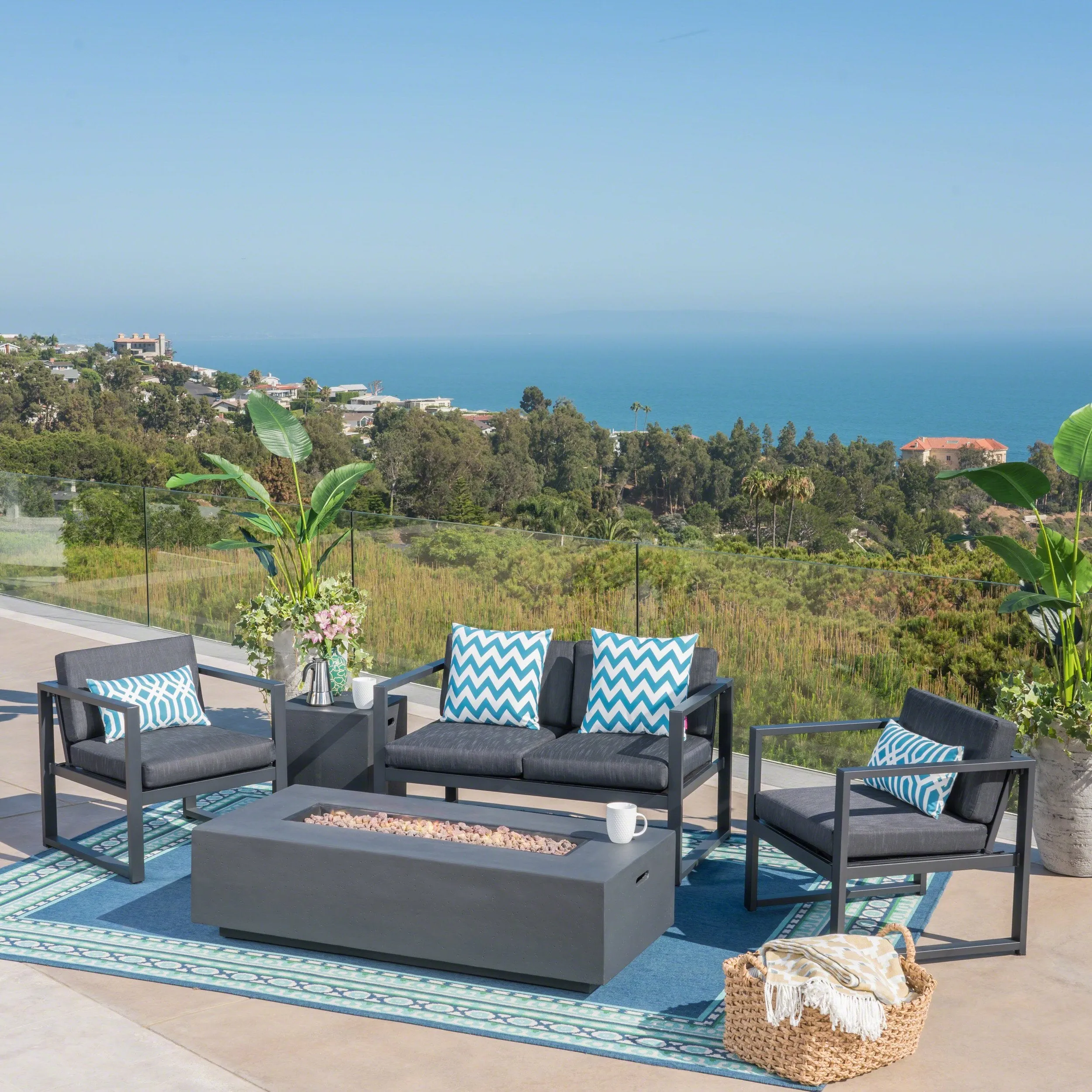 Outdoor 4-Seater Aluminum Chat Set with Fire Pit and Tank Holder - NH884503 patio chairs, outdoor seating