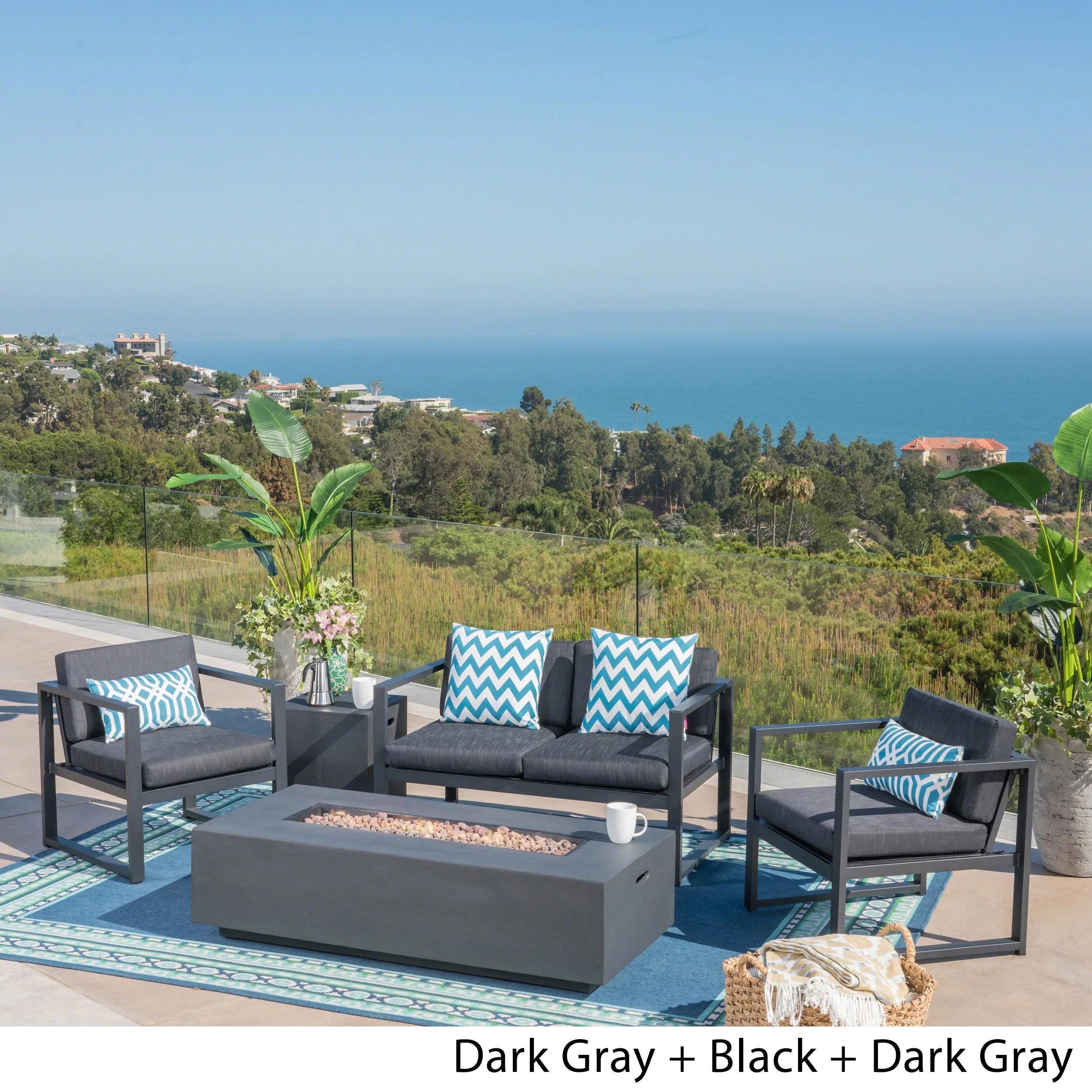 Outdoor 4-Seater Aluminum Chat Set with Fire Pit and Tank Holder - NH884503