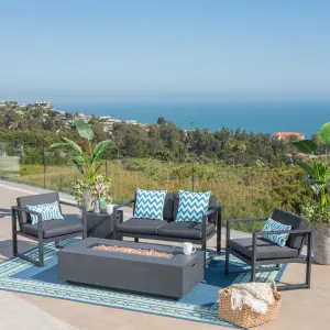 Outdoor 4-Seater Aluminum Chat Set with Fire Pit and Tank Holder - NH884503 patio chairs, outdoor seating