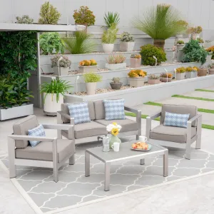 Outdoor 4-Seater Aluminum Chat Set with Tempered Glass-Topped Coffee Table - NH764603 patio chairs, outdoor seating