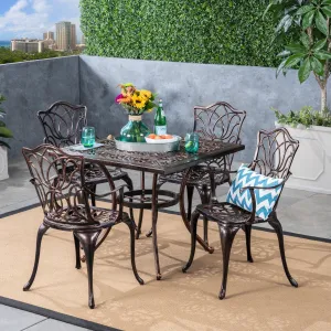 Outdoor 4-Seater Cast Aluminum Square-Table Dining Set, Shiny Copper - NH933603 patio chairs, outdoor seating