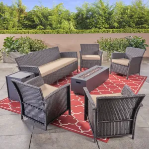 Outdoor 4-Seater Wicker Chat Set with Fire Pit - NH034503 patio chairs, outdoor seating