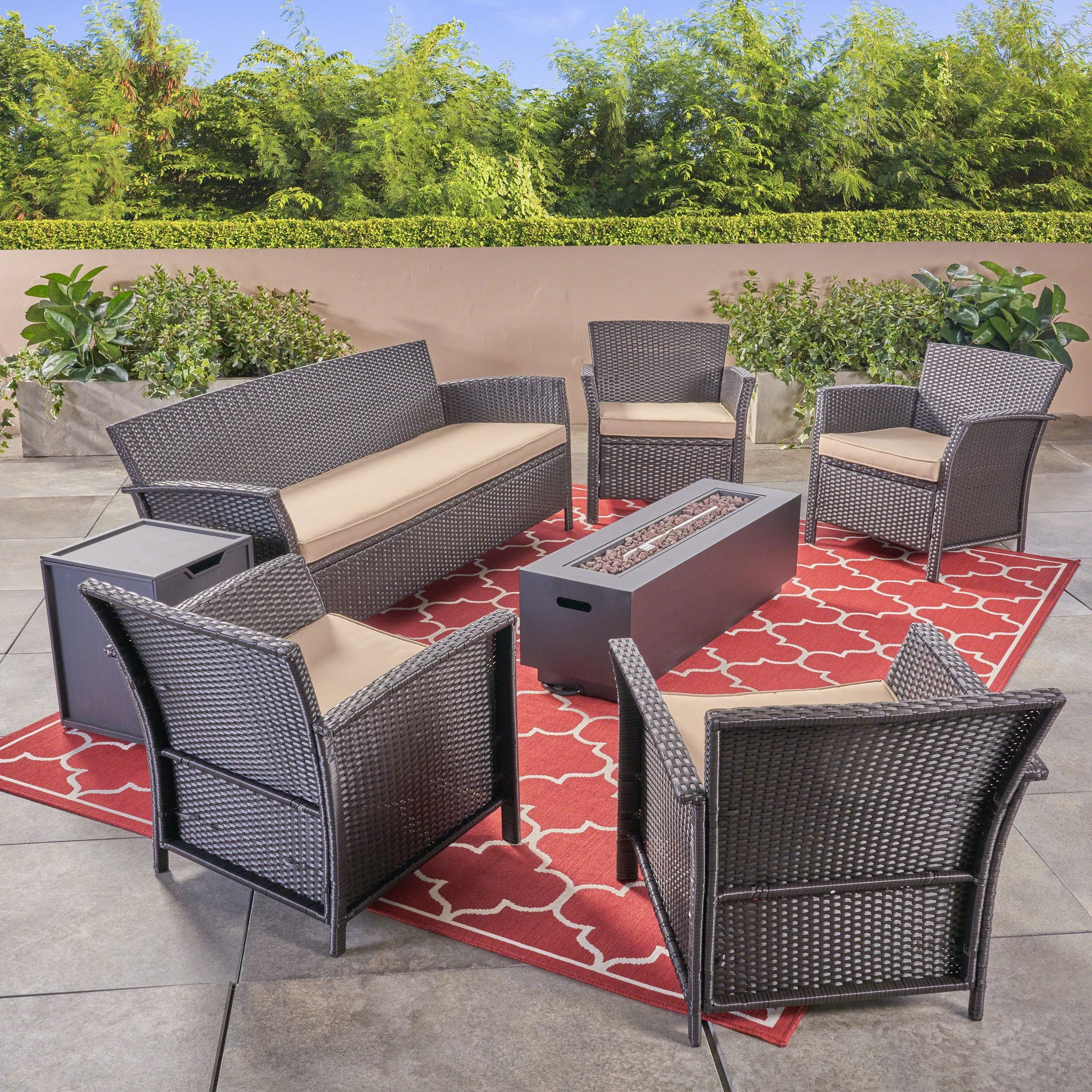 Outdoor 4-Seater Wicker Chat Set with Fire Pit - NH034503 patio chairs, outdoor seating