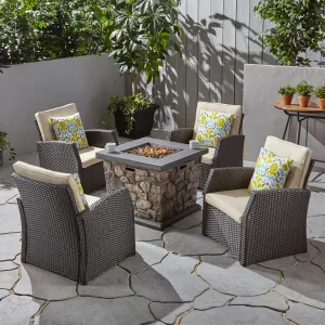 Outdoor 4 Seater Wicker Chat Set with Fire Pit - NH095603 patio chairs, outdoor seating