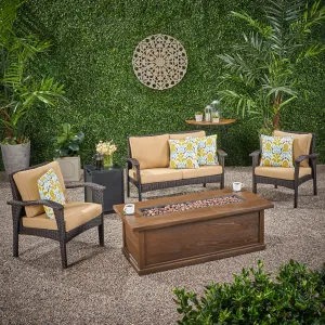 Outdoor 4 Seater Wicker Chat Set with Fire Pit - NH149903 patio chairs, outdoor seating