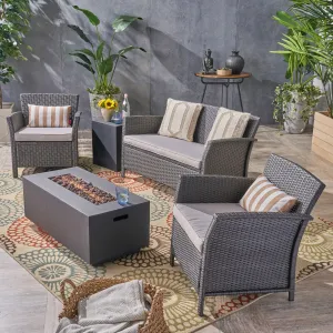 Outdoor 4 Seater Wicker Chat Set with Fire Pit - NH403503 patio chairs, outdoor seating