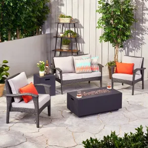 Outdoor 4 Seater Wicker Chat Set with Fire Pit - NH649903 patio chairs, outdoor seating