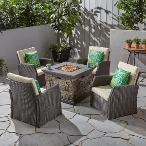 Outdoor 4 Seater Wicker Chat Set with Fire Pit - NH885603 patio chairs, outdoor seating