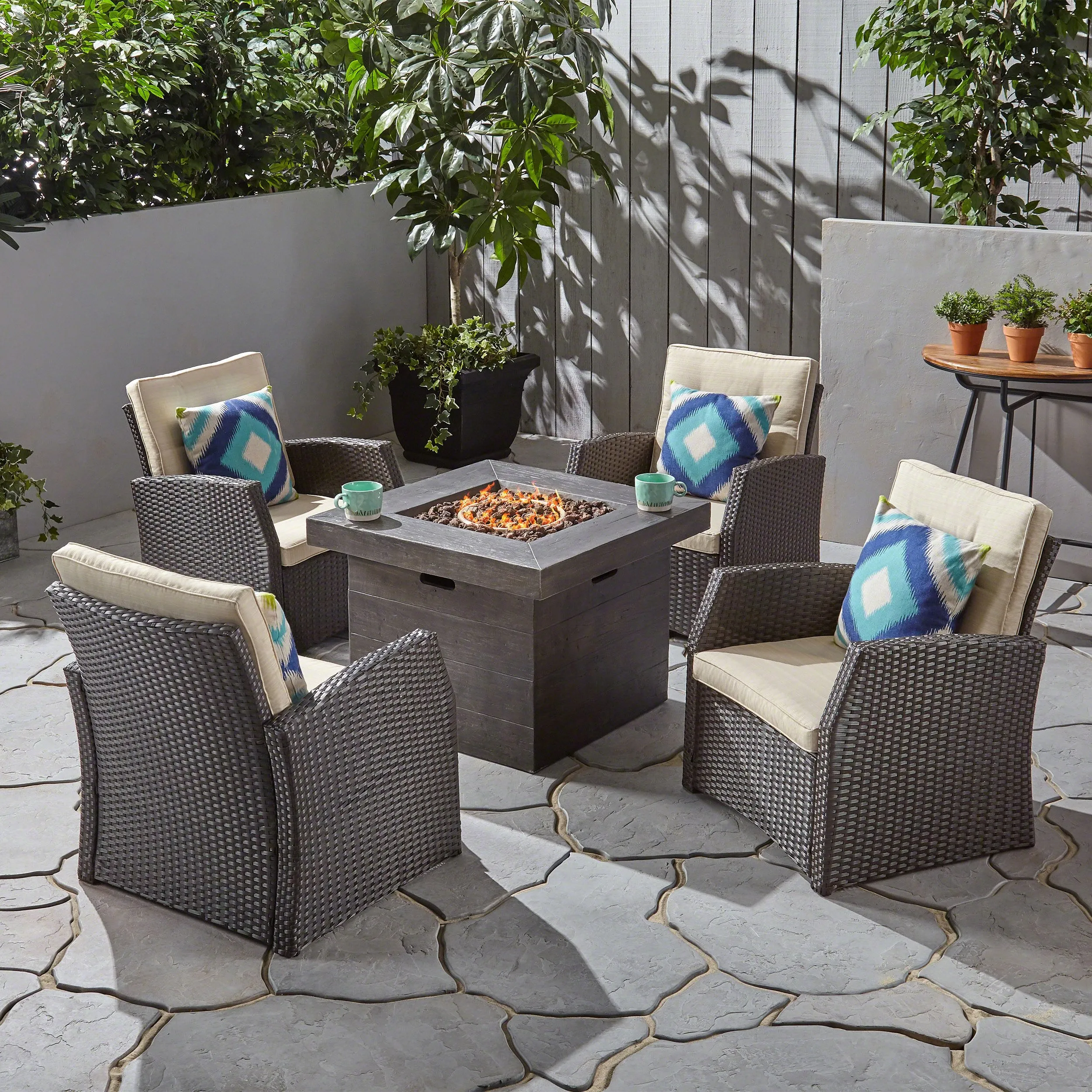 Outdoor 4 Seater Wicker Chat Set with Fire Pit - NH985603 patio chairs, outdoor seating