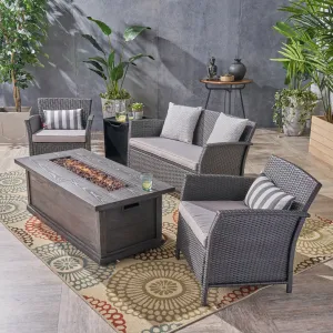 Outdoor 4 Seater Wicker Chat Set with Iron Fire Pit - NH324503 patio chairs, outdoor seating
