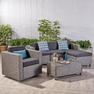 Outdoor 4 Seater Wicker L-Shaped Sectional Sofa Set with Cushions, Mixed Black with Dark Grey Cushions - NH337403 patio chairs, outdoor seating