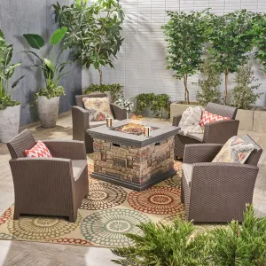 Outdoor 4-Seater Wicker Print Club Chair Chat Set with Fire Pit - NH513603 patio chairs, outdoor seating