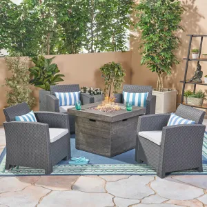 Outdoor 4-Seater Wicker Print Club Chair Chat Set with Fire Pit - NH523603 patio chairs, outdoor seating