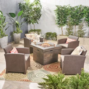 Outdoor 4-Seater Wicker Print Club Chat Chair Set with Fire Pit - NH313603 patio chairs, outdoor seating