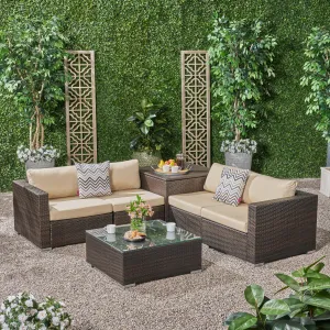 Outdoor 4 Seater Wicker Sofa Set with Storage Ottoman and Sunbrella Cushions - NH415803 patio chairs, outdoor seating