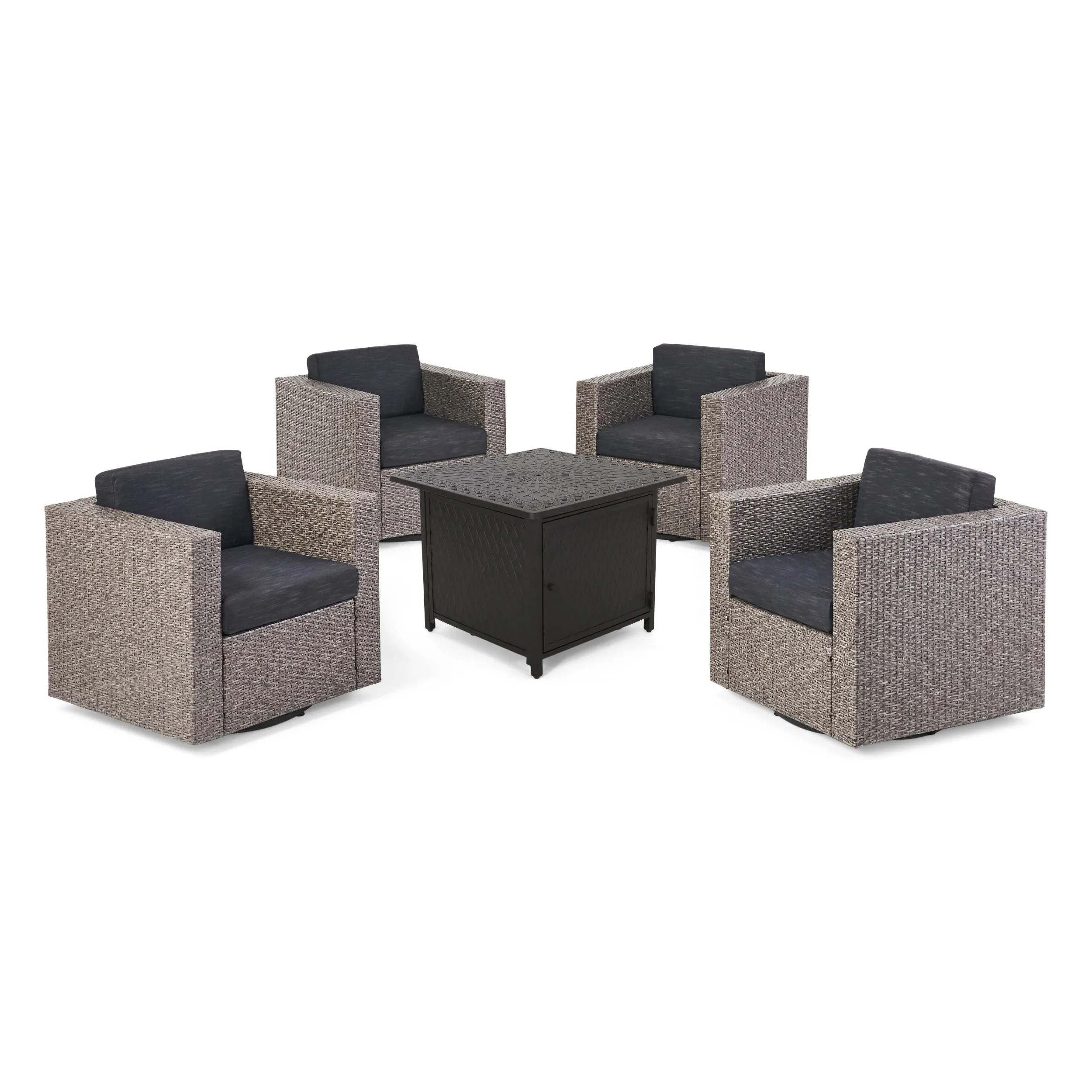 Outdoor 4 Seater Wicker Swivel Chair and Fire Pit Set - NH169213 patio chairs, outdoor seating