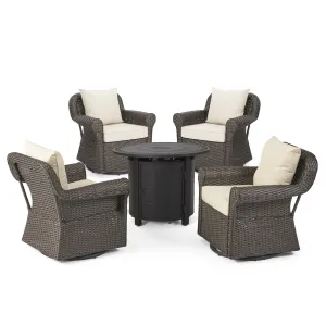 Outdoor 4 Seater Wicker Swivel Chair and Fire Pit Set - NH279213 patio chairs, outdoor seating