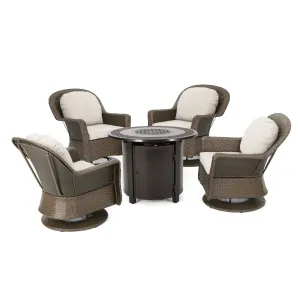 Outdoor 4 Seater Wicker Swivel Chair and Fire Pit Set - NH479213 patio chairs, outdoor seating
