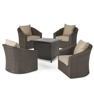 Outdoor 4 Seater Wicker Swivel Chair and Fire Pit Set - NH969213 patio chairs, outdoor seating
