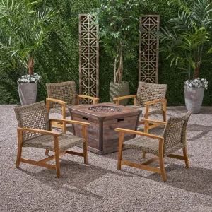 Outdoor 4-Seater Wood and Wicker Club Chair Set with Fire Pit - NH028703 patio chairs, outdoor seating