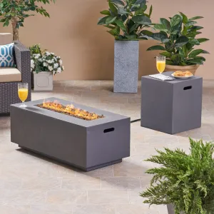 Outdoor 40-inch Rectangular Light Weight Concrete Gas Burning Fire Pit - NH380503 patio chairs, outdoor seating