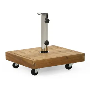 Outdoor 49lb Acacia Wood Square Umbrella Base with Stainless Steel Tube, Teak - NH246413 patio chairs, outdoor seating