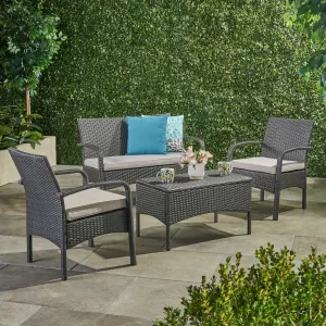 Outdoor 4Pc Wicker Chat Set w/ Water Resistant Cushions - NH711103 patio chairs, outdoor seating