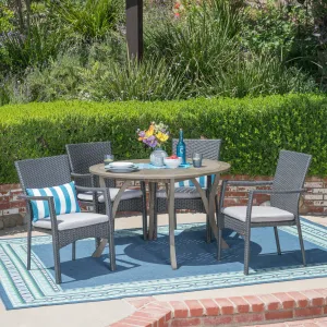 Outdoor 5 Piece Acacia Wood and Wicker Dining Set - NH020503 patio chairs, outdoor seating
