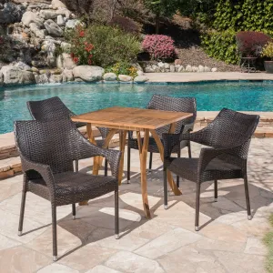 Outdoor 5 Piece Acacia Wood and Wicker Square Dining Set - NH503403 patio chairs, outdoor seating