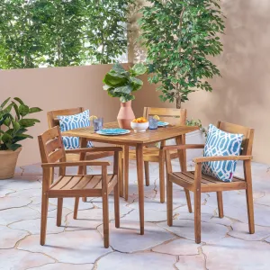 Outdoor 5 Piece Acacia Wood Dining Set, Teak - NH111503 patio chairs, outdoor seating
