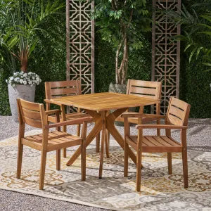 Outdoor 5 Piece Acacia Wood Dining Set Wit X Base - NH491503 patio chairs, outdoor seating