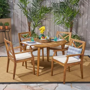Outdoor 5 Piece Acacia Wood Dining Set with Cushions - NH362503 patio chairs, outdoor seating
