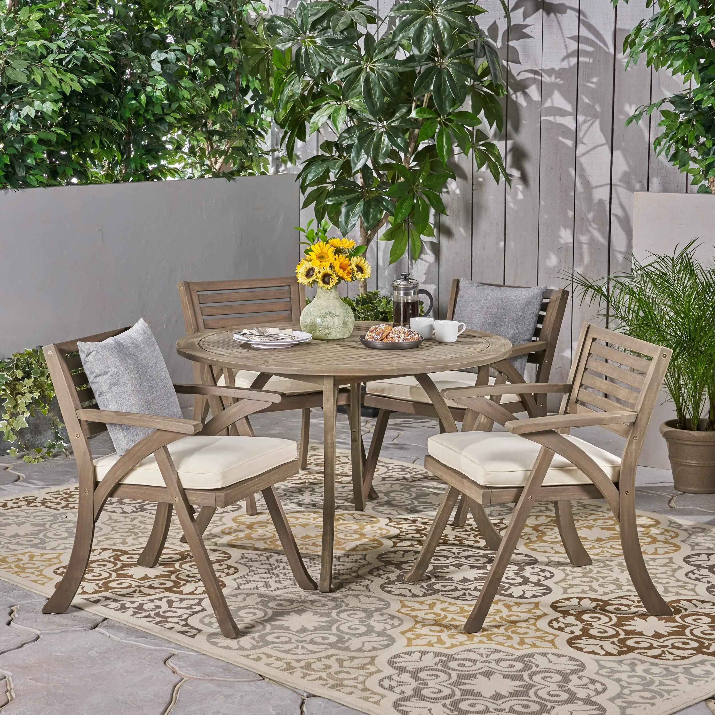 Outdoor 5 Piece Acacia Wood Dining Set with Round Table - NH967503 patio chairs, outdoor seating