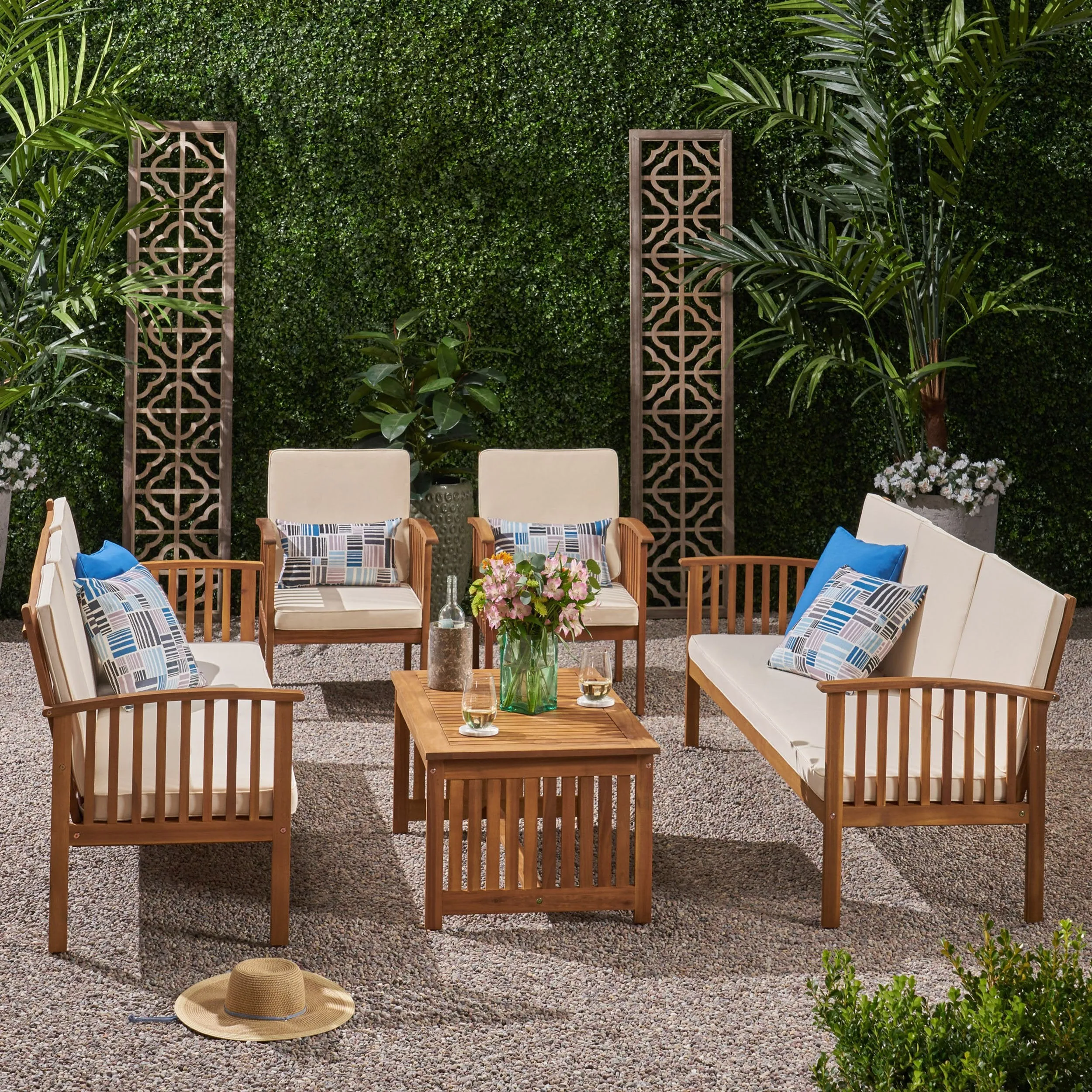 Outdoor 5 Piece Acacia Wood Sofa Conversational Set - NH202803 patio chairs, outdoor seating