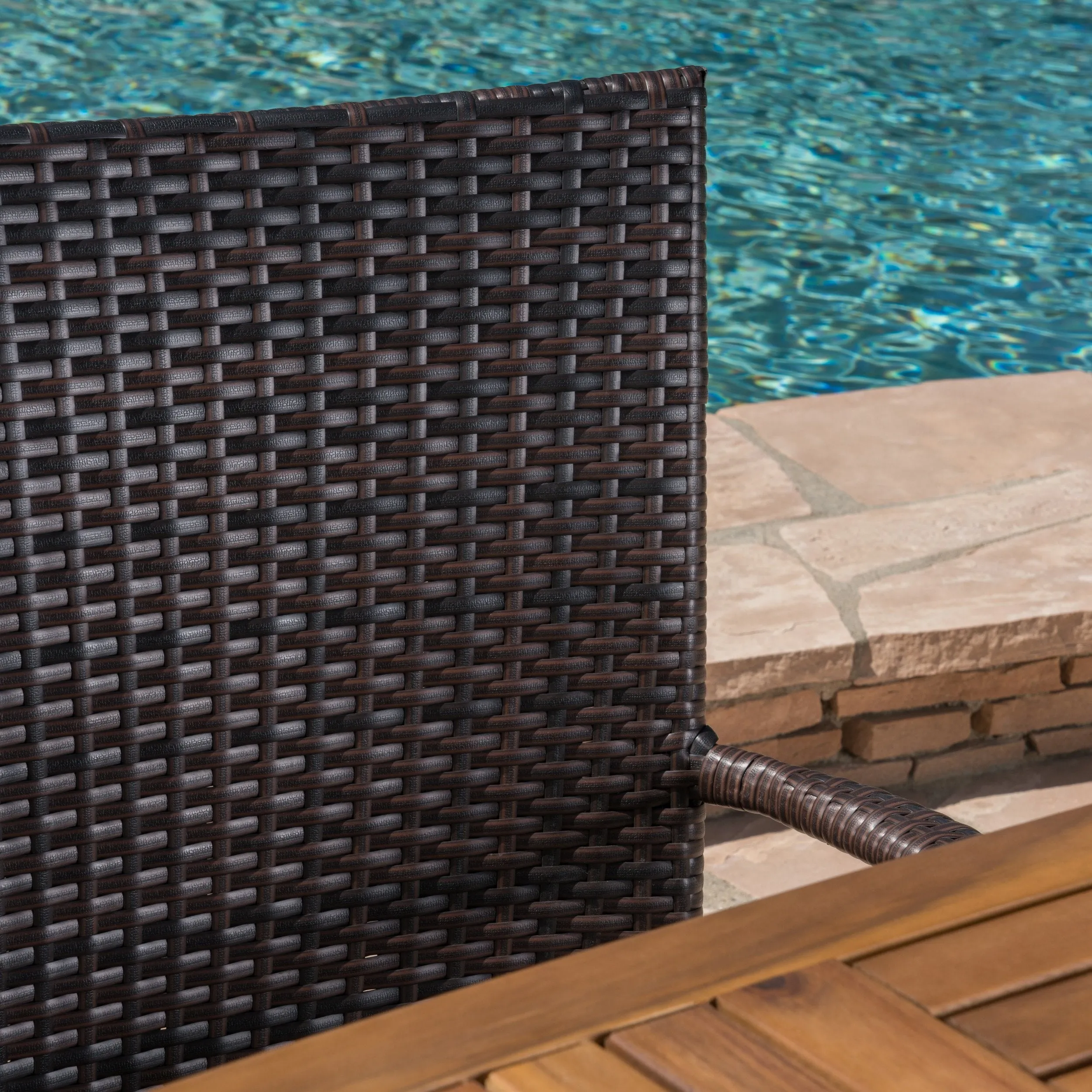 Outdoor 5 Piece Acacia Wood/ Wicker Dining Set, Teak Finish and Multibrown - NH403403