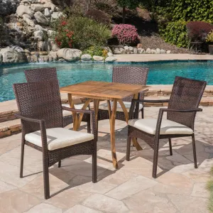 Outdoor 5 Piece Acacia Wood/ Wicker Dining Set with Cushions - NH703403 patio chairs, outdoor seating